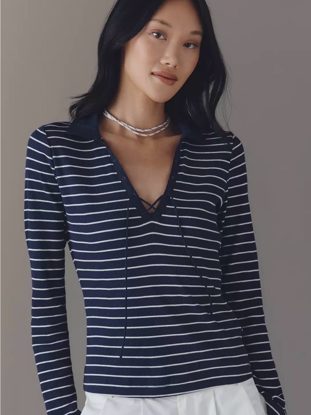 Anthropologie Maeve Tie Front Long-Sleeve Top